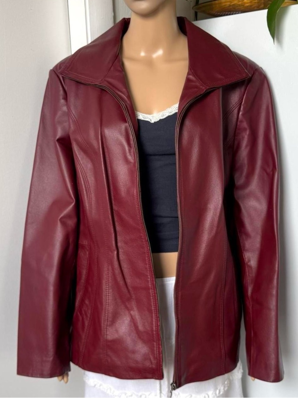 Women's Burgundy Leather Jacket